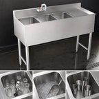 Thumbnail image #3 for Krowne Silver Series 18-43L Three-Compartment Stainless Steel Bar Sink with Right Drainboard and Wall-Mount Faucet, 48 x 18.5 Inches