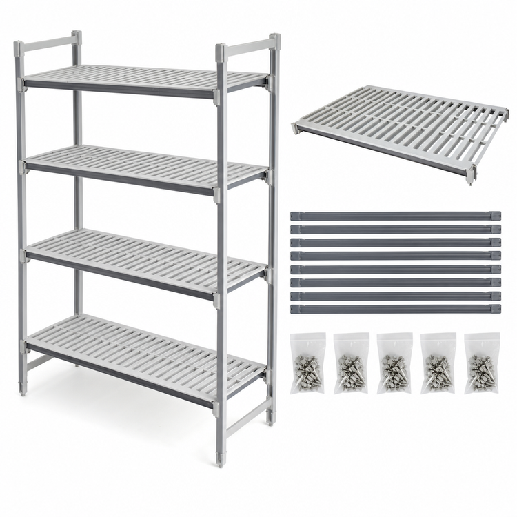 Product image #3 for Cambro Camshelving Elements XTRA 24 x 42 Inch Universal Shelf Kit, 5-Shelf Vented, Speckled Gray