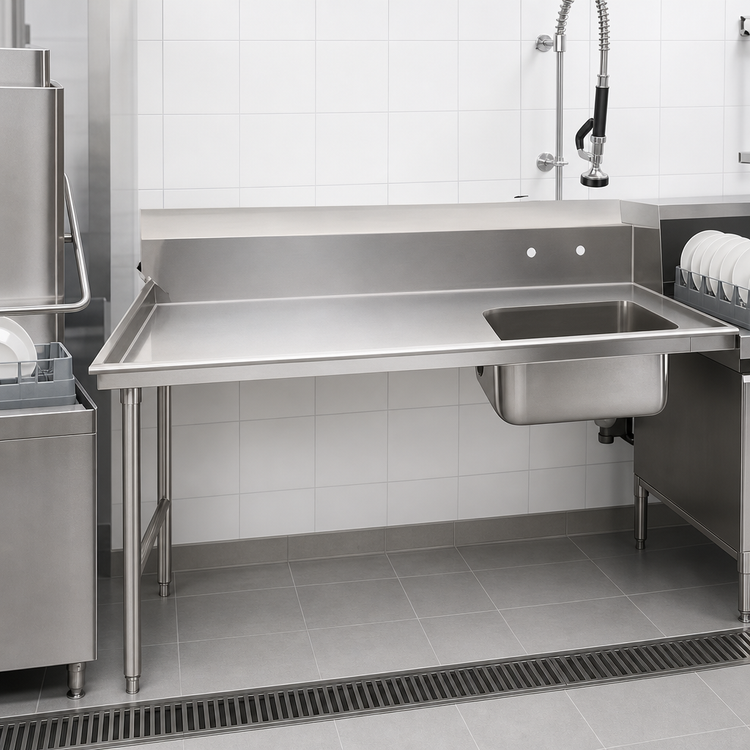 Product image #3 for Advance Tabco 59-Inch Straight Left Soil Dishtable with Pre-Rinse Sink, 10-1/2-Inch Backsplash, 16 Gauge 304 Stainless Steel