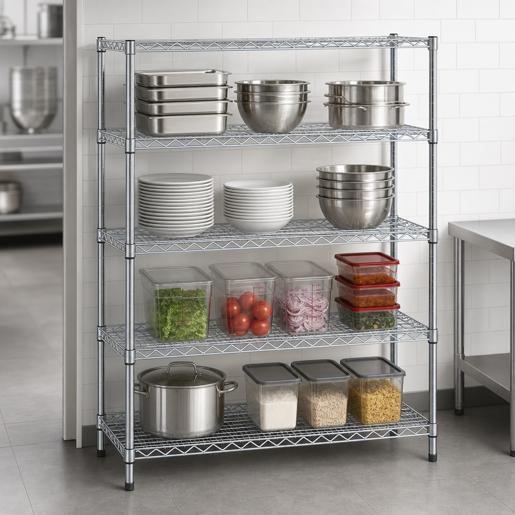 Product image #3 for Eagle Group 4-Tier Starter Wire Shelving Unit, 60"W x 18"D x 63"H, Chrome-Plated