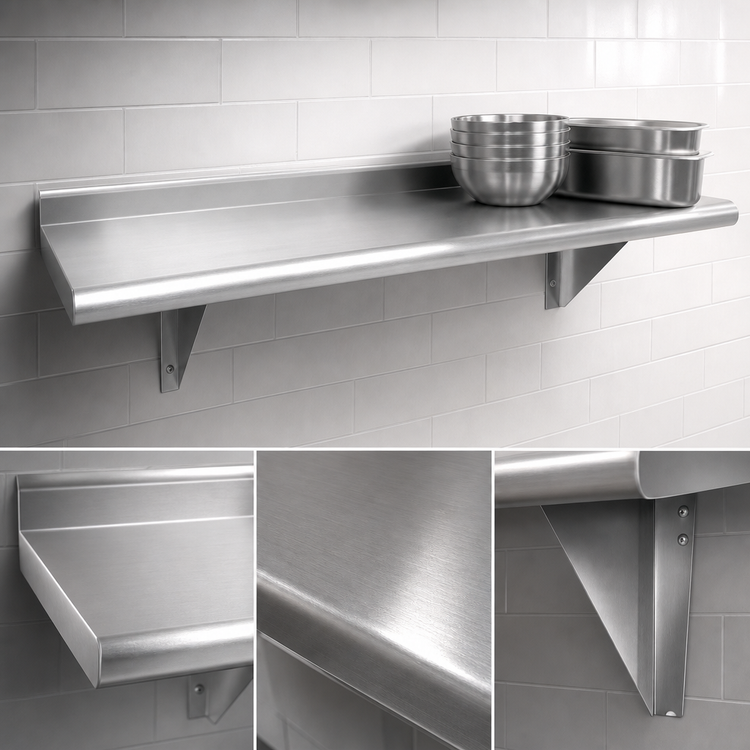 Product image #3 for Advance Tabco 72 Inch x 15 Inch Wall-Mounted 304 Stainless Steel Shelf, 16 Gauge, Satin Finish