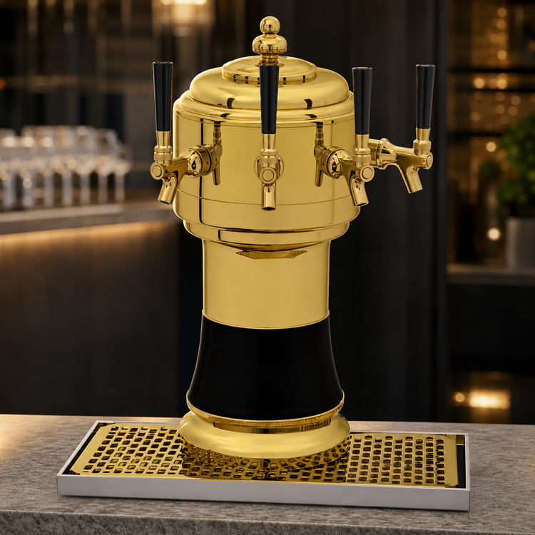 Product image #3 for Glastender Zeus 3-Faucet Countertop Draft Dispensing Tower, Polished Brass Finish
