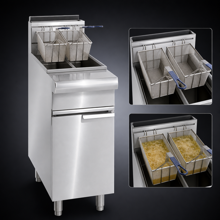 Product image #3 for Imperial Restaurant Series Range Match Gas Floor Fryer, Dual Tank, 25 lb. Per Tank, 140,000 BTU