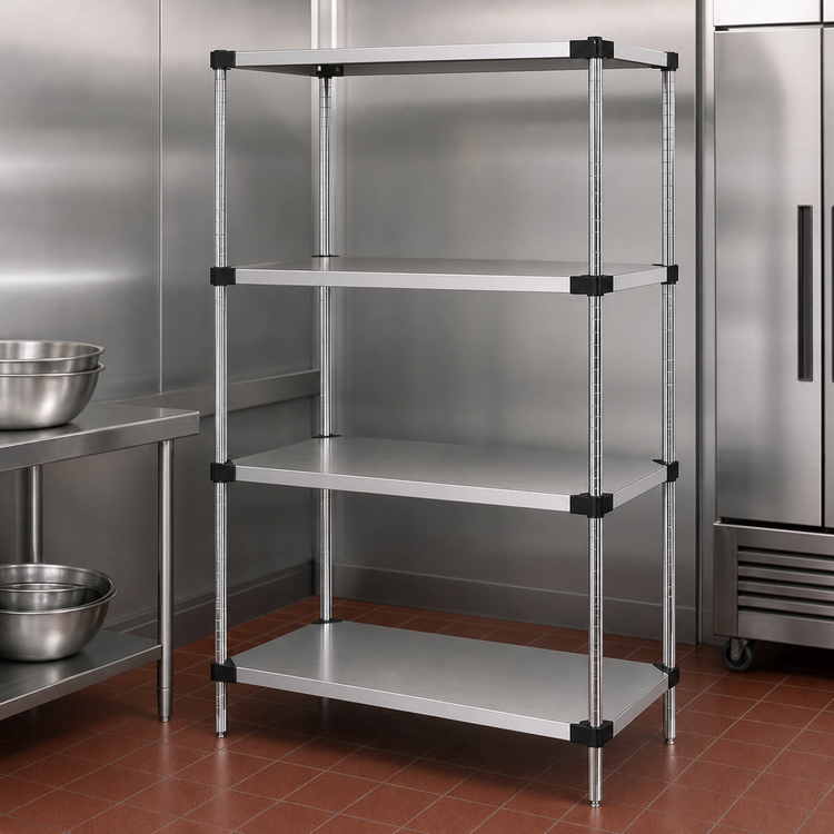 Product image #3 for Quantum WRS4-63-2436SS Solid Stainless Steel Shelving Starter Kit, 36 Inch W x 24 Inch D x 63 Inch H, 4 Shelves, 600-800 lb Capacity
