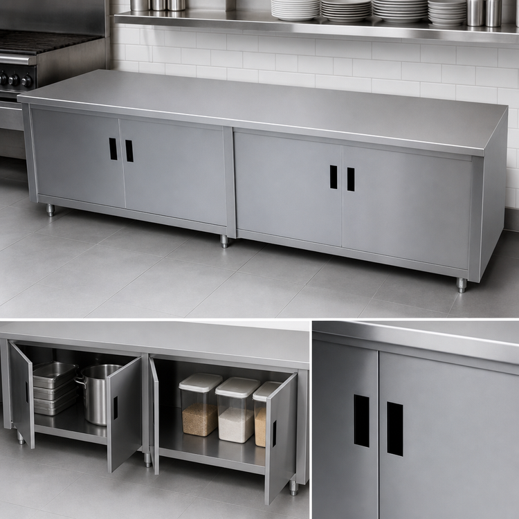 Product image #3 for Advance Tabco Special Value Economy Enclosed Work Table with Cabinet Base, 84 x 30 Inches, 16-Gauge 304 Stainless Steel Top