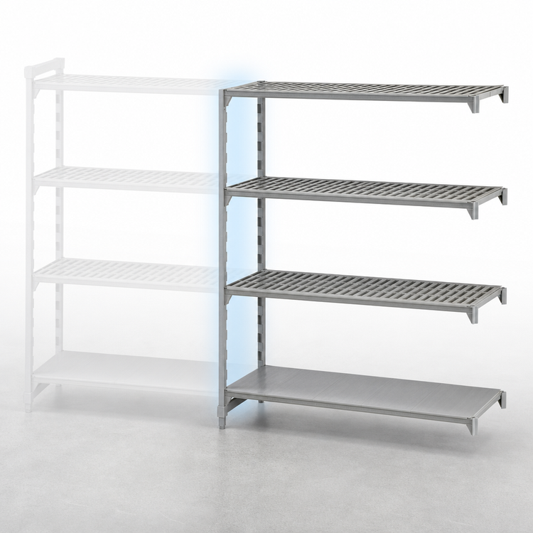 Product image #4 for Cambro Camshelving Premium 24 x 36 x 64-Inch Stationary Polymer Shelving Add-On Unit, 4-Shelf Vented & Solid, Speckled Gray