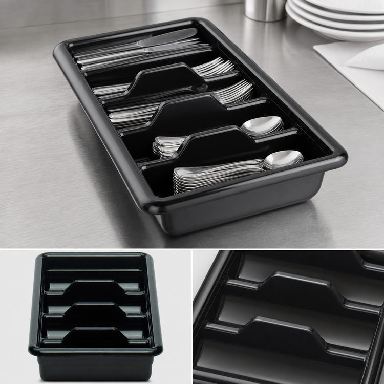 Product image #4 for Cambro Cambox® 4-Compartment Cutlery Box, Black Hi-Gloss Plastic, 11-3/8 x 20-7/16 x 3-3/4 Inches