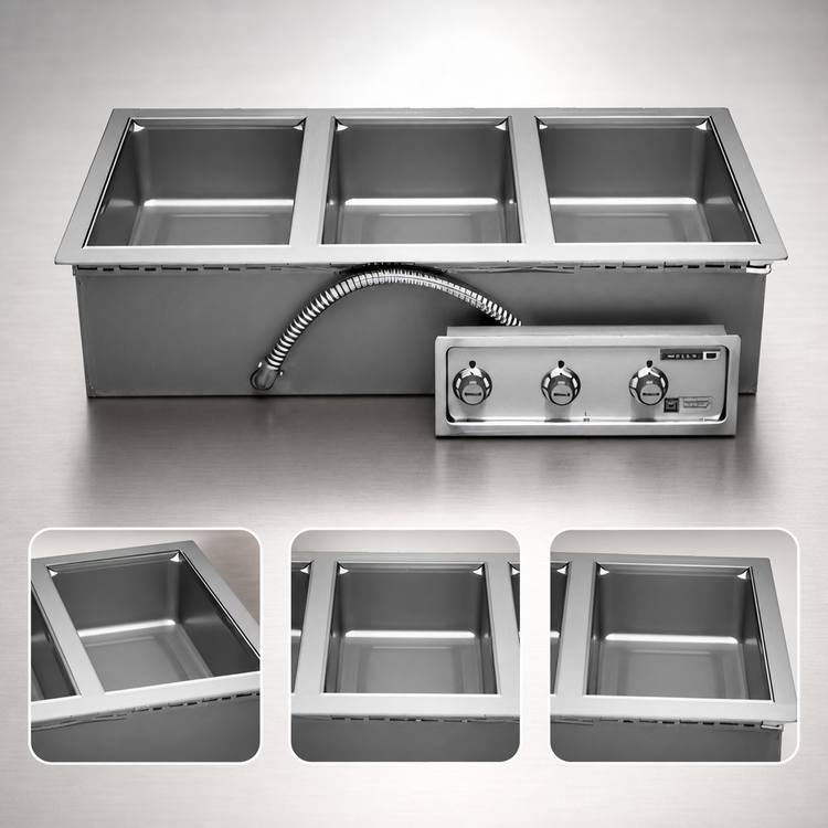 Product image #3 for Wells Three-Well Top-Mount Built-In Electric Food Warmer with Thermostatic Controls and Drains
