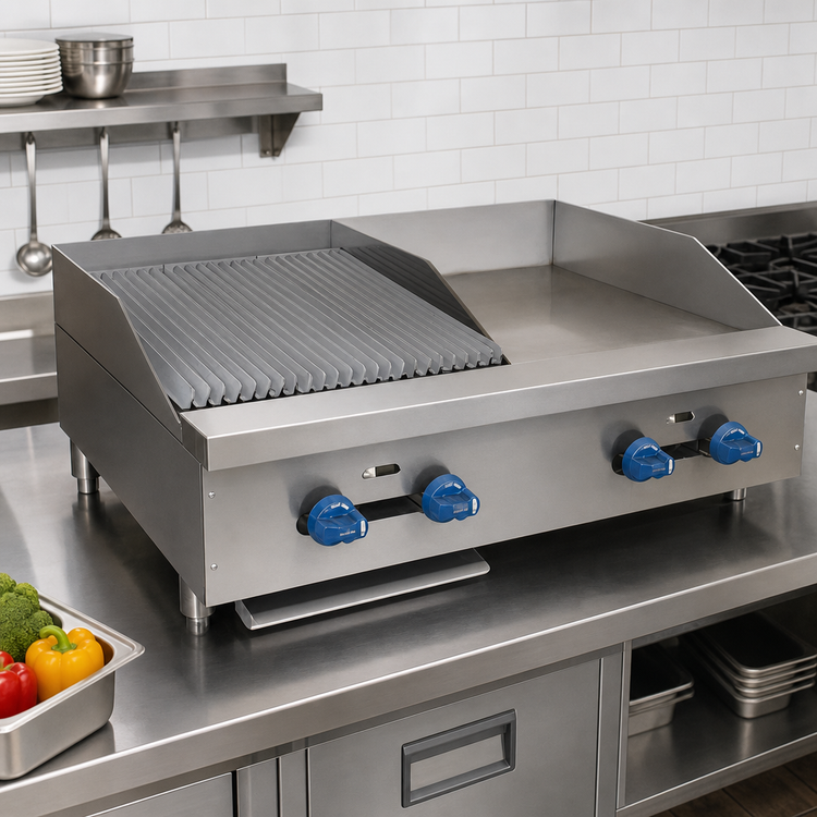 Product image #3 for Comstock-Castle 36-Inch Countertop Gas Char-Broiler and Griddle Combination with Radiant Broiler