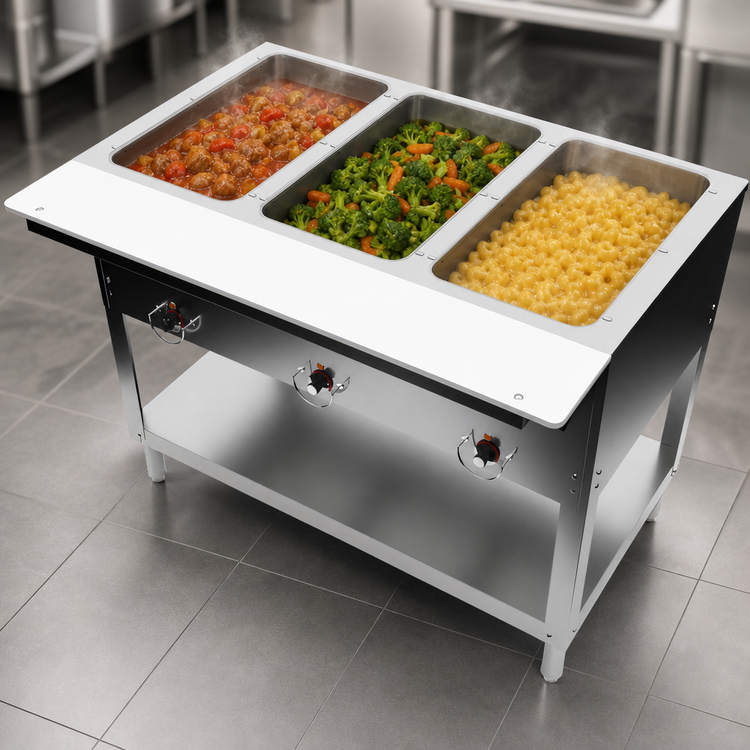 Product image #3 for BK Resources ST-SW-3 Electric 3-Pan Stainless Steel Steam Table with Cutting Board Shelf