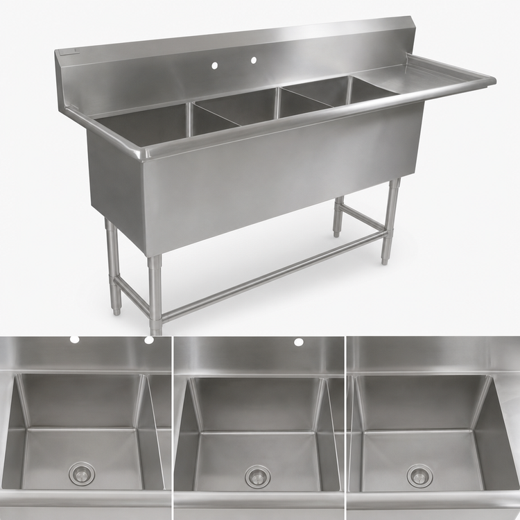 Product image #3 for John Boos Pro-Bowl 3-Compartment Sink with 30-Inch Right Drainboard, 124-3/16-Inch Wide, Stainless Steel