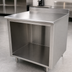 Thumbnail image #3 for Advance Tabco 144 Inch x 30 Inch 304 Stainless Steel Work Table with 5 Inch Backsplash and Open Front Cabinet Base