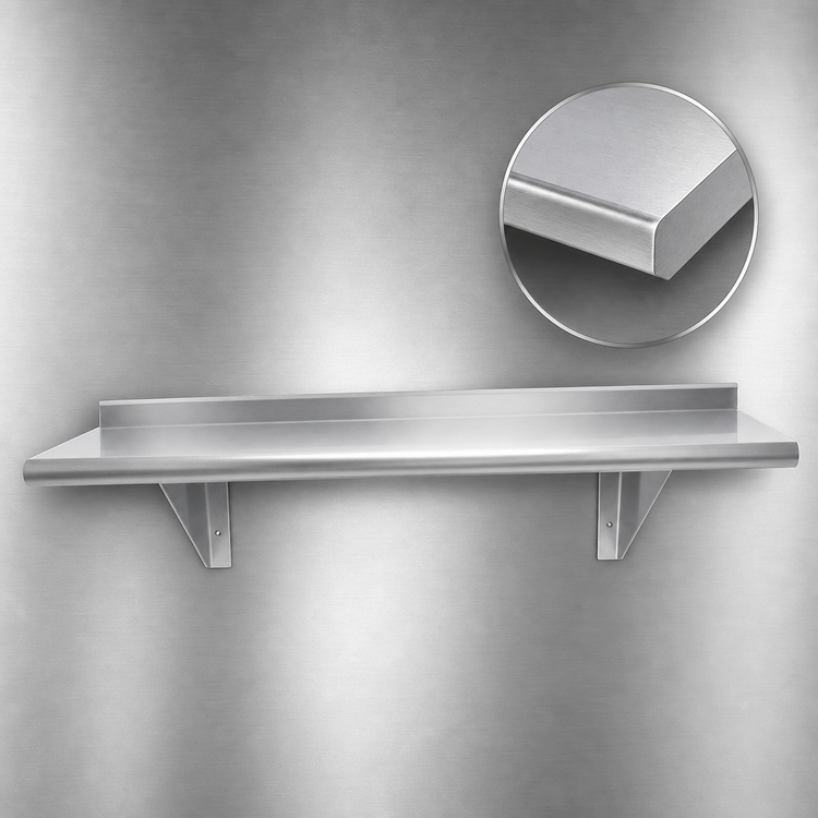 Product image #3 for Advance Tabco 304 Stainless Steel Wall-Mounted Shelf, 144 Inch W x 12 Inch D, 16 Gauge, Satin Finish