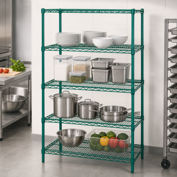 Product image #3 for Quantum Green Epoxy Antimicrobial Stationary Wire Shelving Starter Kit, 24" W x 21" D x 63" H
