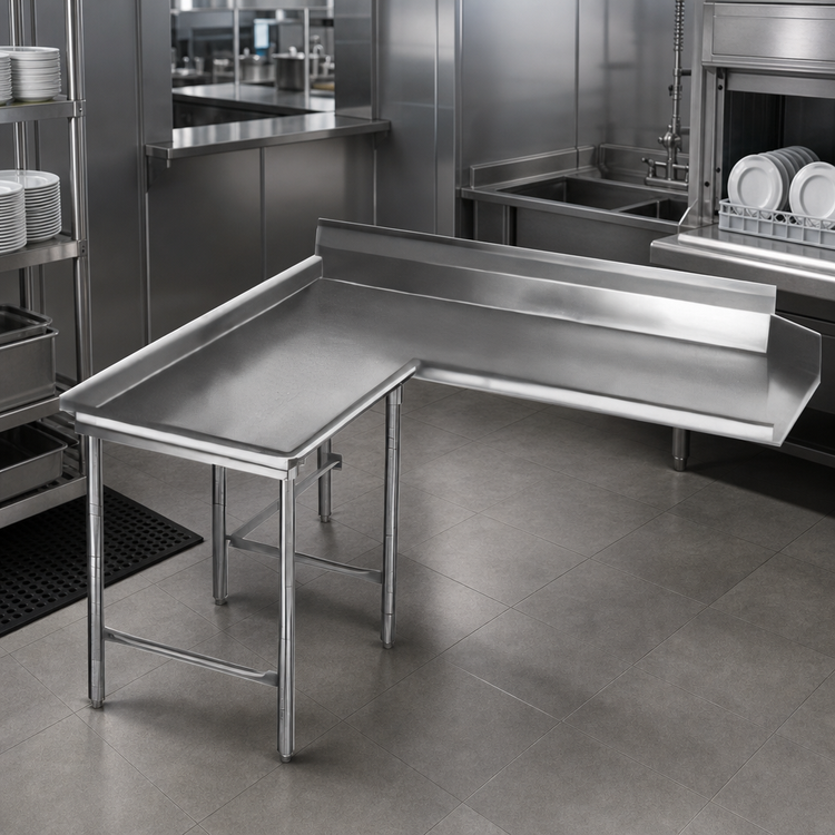 Product image #3 for Eagle Group 72 x 60 Inch Island Clean Dishtable, 16 Gauge 304 Stainless Steel, Left-Hand Model