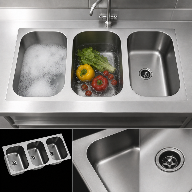 Product image #3 for Eagle Group Seamless Weld-In 3-Compartment Stainless Steel Sink with 14 x 16 x 9.5-Inch Bowls