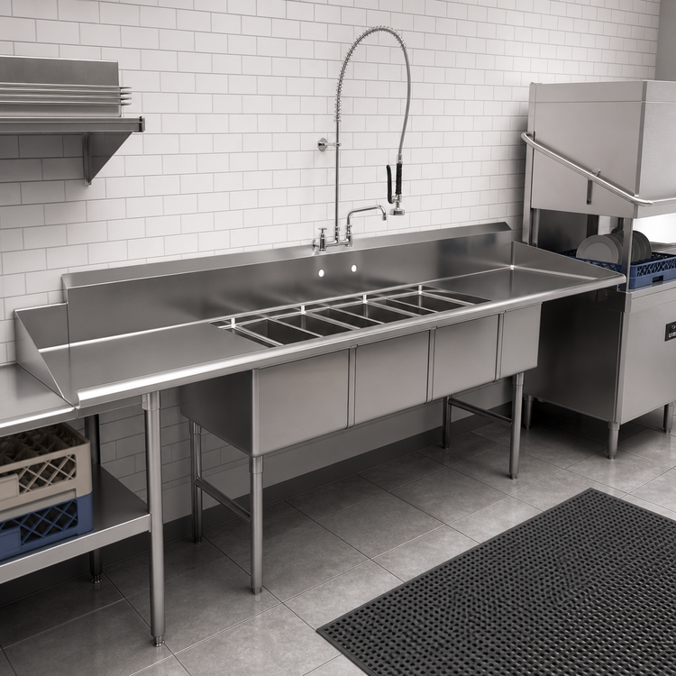 Product image #3 for John Boos Straight Stainless Steel 3-Compartment Dishtable/Pot Sink with 2 Drainboards and Right-Side Dish Machine Attachment