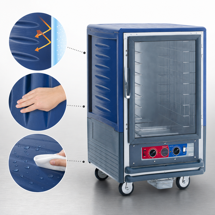 Product image #3 for Metro C5 3 Series Low-Watt Half-Height Combination Heated Holding and Proofing Cabinet with Blue Insulation Armour and Clear Polycarbonate Door