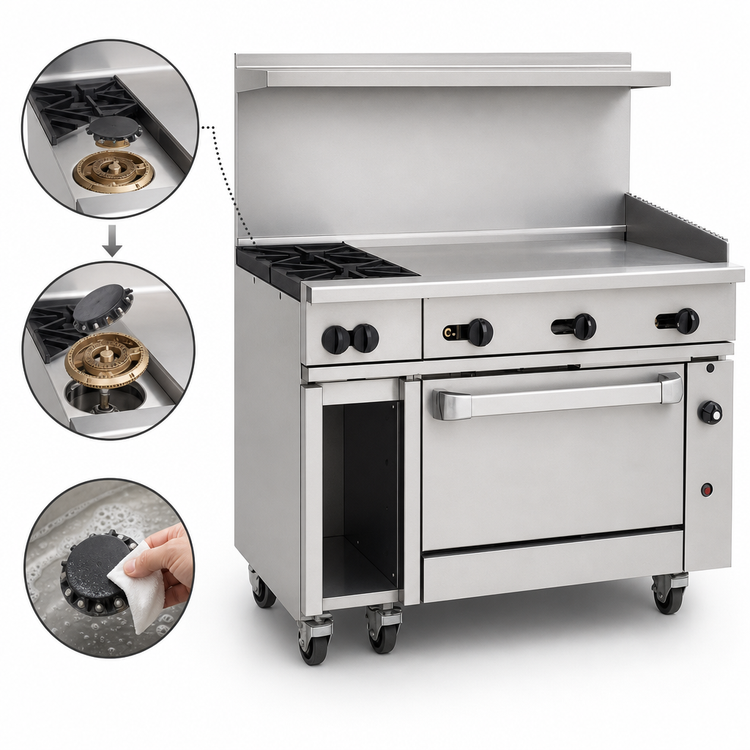 Product image #3 for Wolf Challenger XL 48-Inch Gas Restaurant Range with 2 Open Burners, 36-Inch Griddle, and Convection Oven