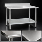 Thumbnail image #3 for Eagle Group Spec-Master T24108E-BS 108-Inch Stainless Steel Work Table with Backsplash, Galvanized Undershelf, 14-Gauge 300 Series Top