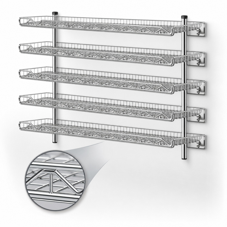 Product image #3 for Eagle Group QuadTruss 5-Tier Piggyback Wall-Mounted Wire Shelf Kit, 48 Inches x 18 Inches, Chrome