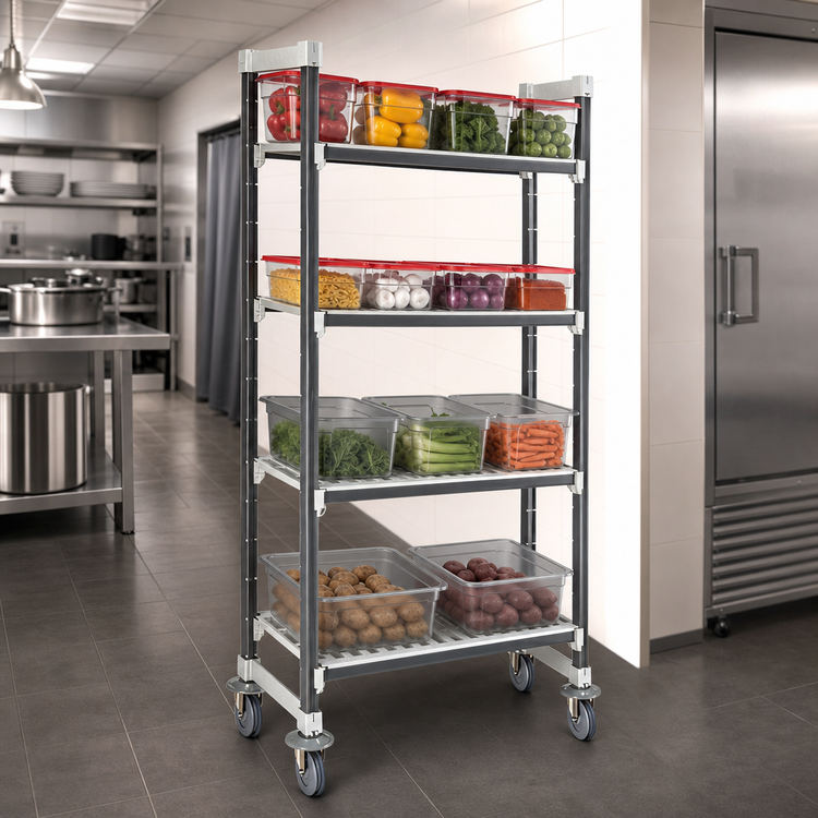 Product image #3 for Cambro Camshelving Elements XTRA 4-Tier High Density Mobile Starter Unit, 21 x 48 x 70-1/4 Inches, Vented, Speckled Gray