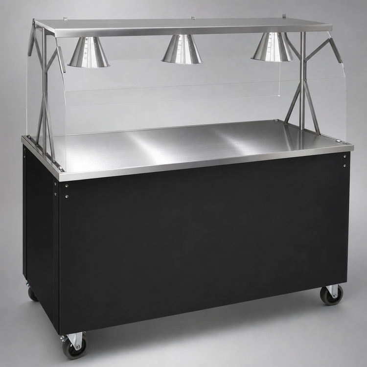 Product image #3 for Vollrath 2-Series Affordable Portable 46-Inch Mobile Utility Station with Stainless Steel Top, Open Storage Base, and Buffet Breath Guard with Lights