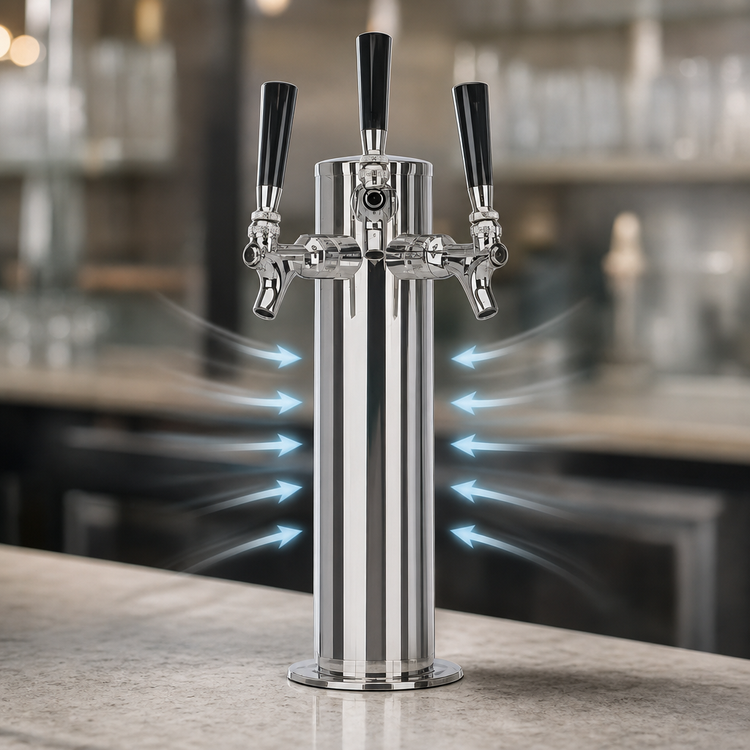 Product image #3 for Three-Faucet Air-Cooled Countertop Draft Beer Tower, Polished Stainless Steel