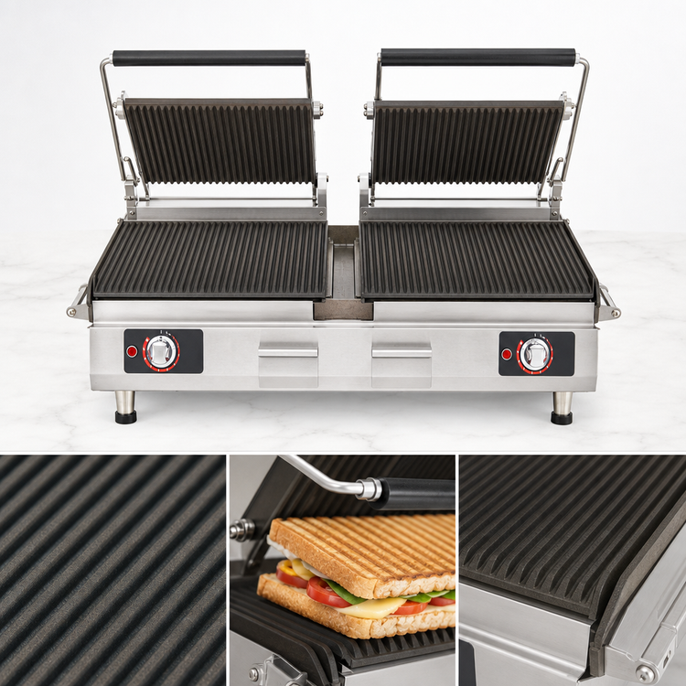 Product image #3 for Pro-Max 2.0 28-Inch Low Profile Countertop Panini Sandwich Grill with Grooved Cast Iron Plates