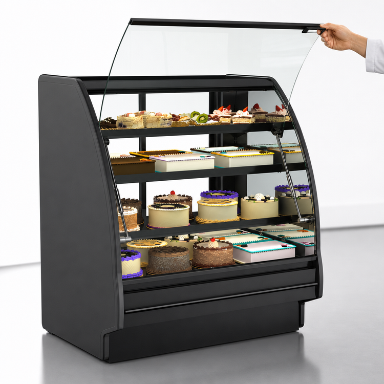 Product image #3 for Structural Concepts Fusion 123-3/8 Inch Wide Curved Refrigerated Service Case with Lift-Up Front Glass and Remote DX Refrigeration