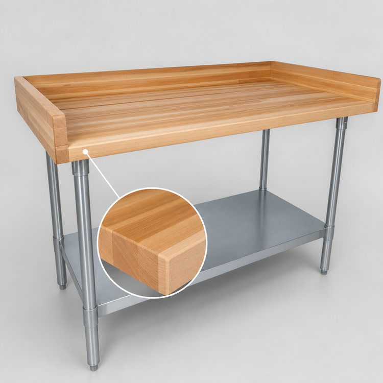Product image #3 for BK Resources 72-Inch x 36-Inch Bakers' Table with Hard Maple Top and Galvanized Undershelf