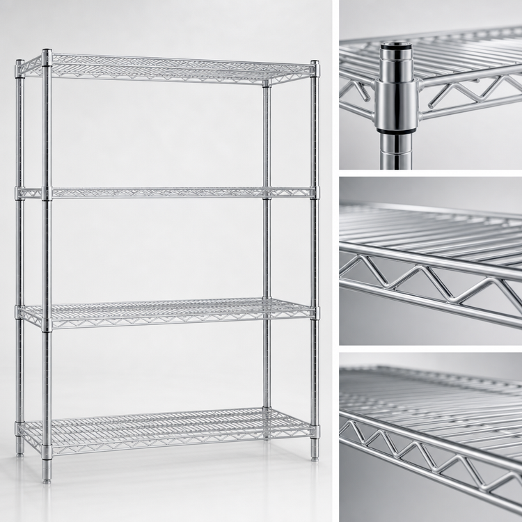 Product image #3 for Eagle Redi-Pak 4-Tier Wire Shelving Unit with QuadTruss Shelves, 48 x 24 x 63 Inches, Chrome Finish