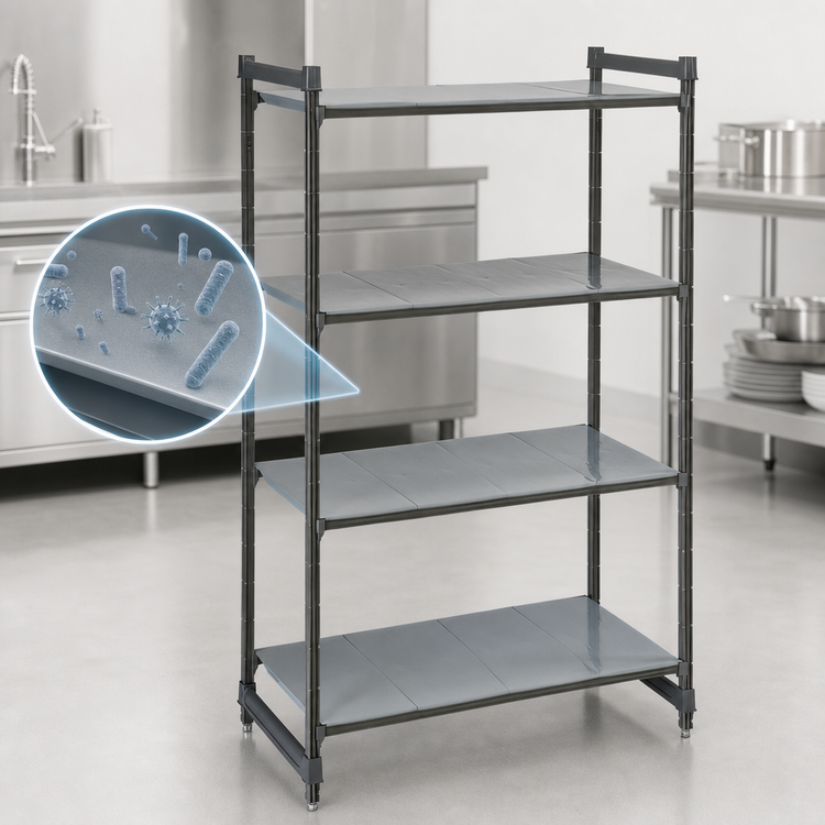 Product image #3 for Cambro Camshelving Basics Plus 4-Tier Solid Stationary Starter Shelving Unit, 18 x 42 x 64 Inches, Brushed Graphite