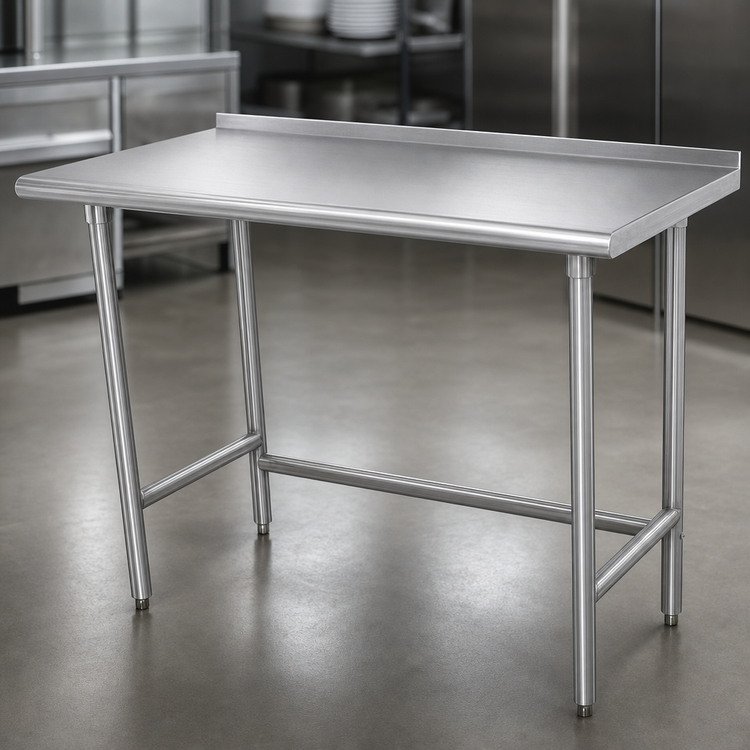 Product image #3 for Advance Tabco Special Value Series 48" x 24" 16-Gauge 304 Stainless Steel Work Table with Open Base and 1-1/2" Rear Up-Turn