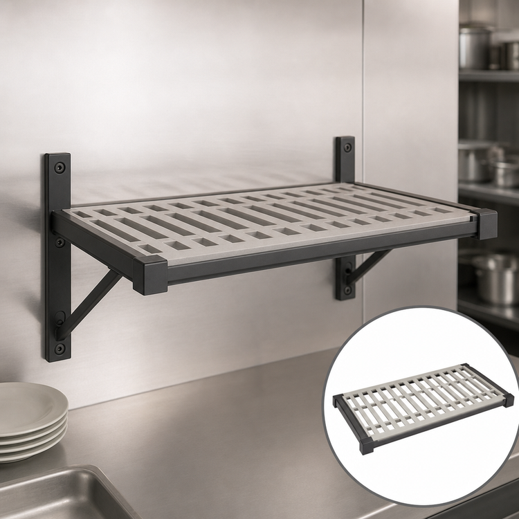 Product image #3 for Cambro Camshelving Elevation Series 14 x 42 Wall-Mounted Vented Shelf Kit, Brushed Graphite