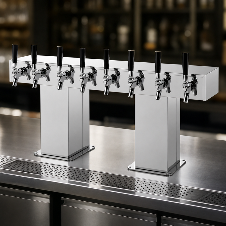 Product image #3 for Perlick Extra High 12-Faucet Countertop Glycol-Cooled Bridge Tee Draft Beer Tower, Polished Chrome
