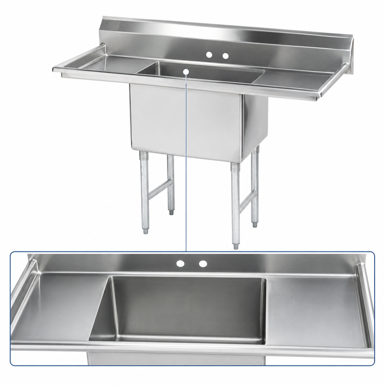 Product image #3 for Advance Tabco 1-Compartment Fabricated Sink with Left and Right Drainboards, 48 x 24 x 14-Inch Bowl