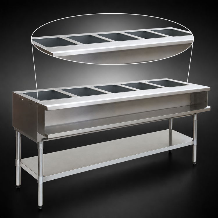 Product image #3 for Eagle Group 79-Inch Natural Gas Water Bath Hot Food Table with 5 Openings and Open Base
