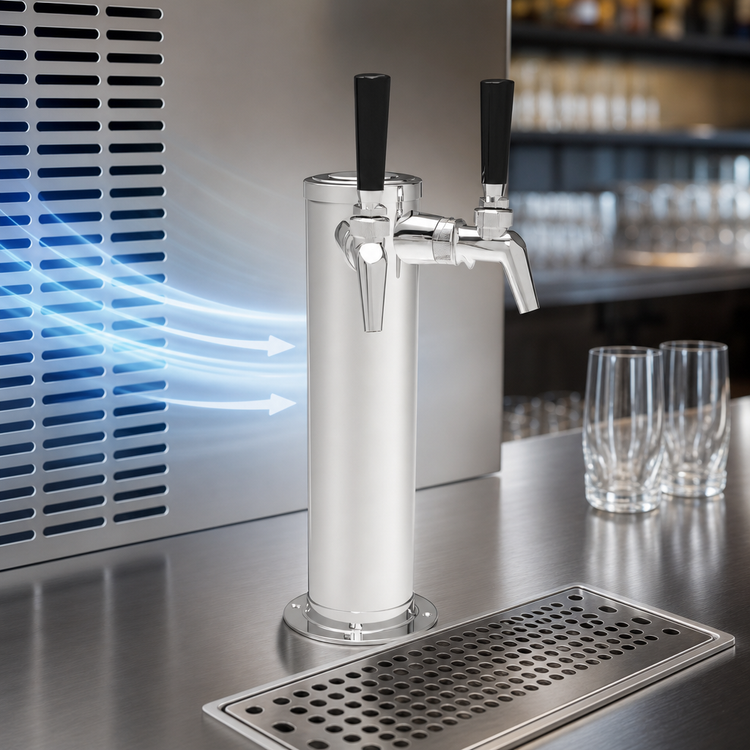 Product image #3 for Perlick Air-Cooled Countertop Draft Arm Beer Tower with 2 Faucets, Polished Chrome