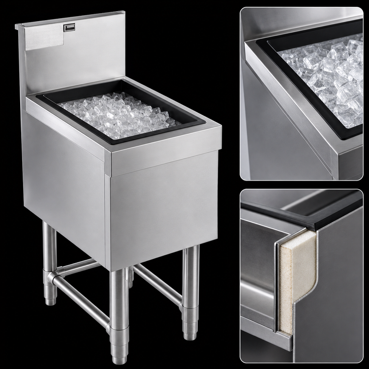 Product image #3 for Spec-Bar 36-Inch Wide Underbar Insulated Ice Bin/Cocktail Unit with Sliding Cover, 127 lb Capacity