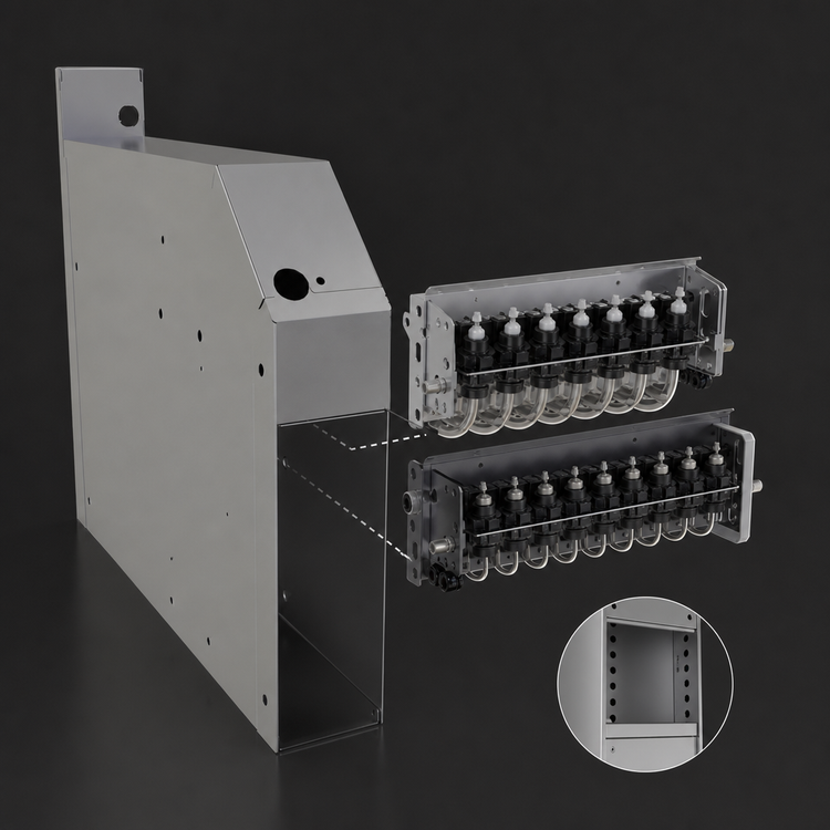 Product image #3 for Glastender 4-Inch Wide Stainless Steel Underbar Soda Manifold Housing, No Legs