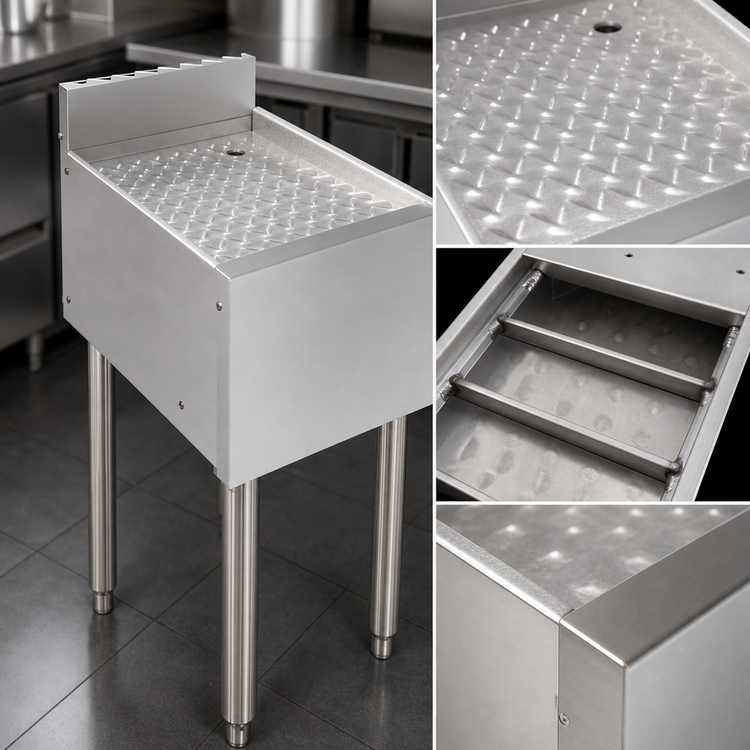 Product image #3 for Krowne Silver Series 12 Inches Wide 304 Stainless Steel Drainboard — 18.5 Inches Deep, 3 Inches Backsplash, 1 Inch Drain