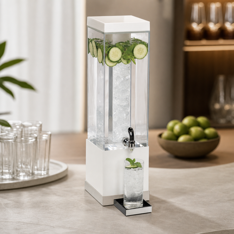 Product image #3 for Cal-Mil Luxe 3-Gallon Single Square Beverage Dispenser with Ice Chamber, Lid, and Spigot