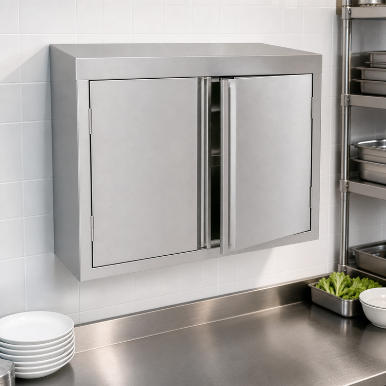 Product image #3 for BK Resources 36 Inch Wall-Mounted Stainless Steel Wall Cabinet with Hinged Doors