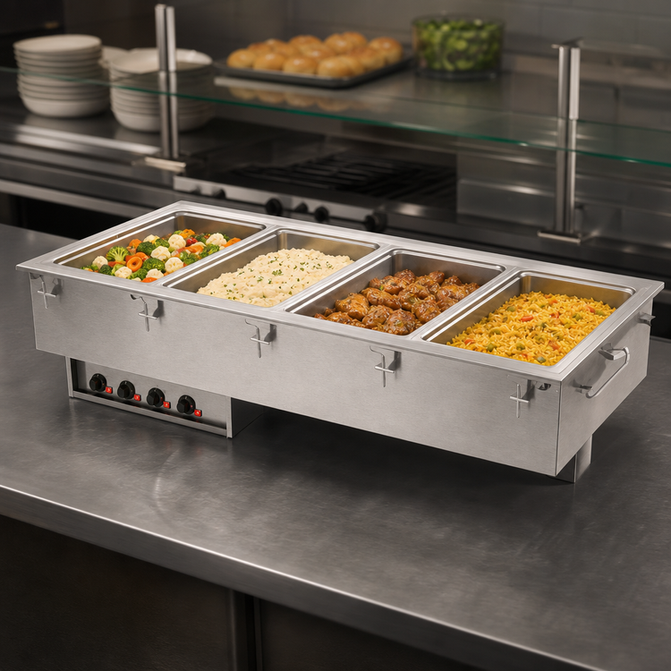 Product image #3 for Vollrath Four-Well Drop-In Electric Hot Food Well with Thermostatic Controls and Manifold Drain, 120V
