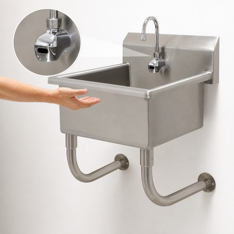 Product image #3 for Advance Tabco Wall-Mounted Stainless Steel Service Sink with Electronic Faucet, 20-Inch x 19-1/2-Inch Bowl