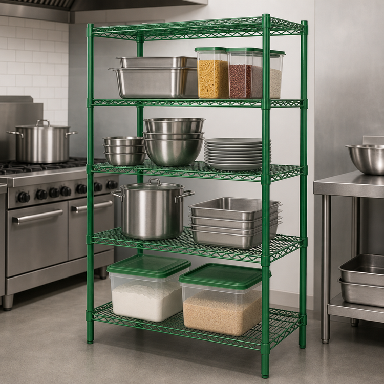 Product image #3 for Heavy Duty 4-Tier Stationary Wire Shelving Unit, 24 x 24 Inches, Green Epoxy Coated