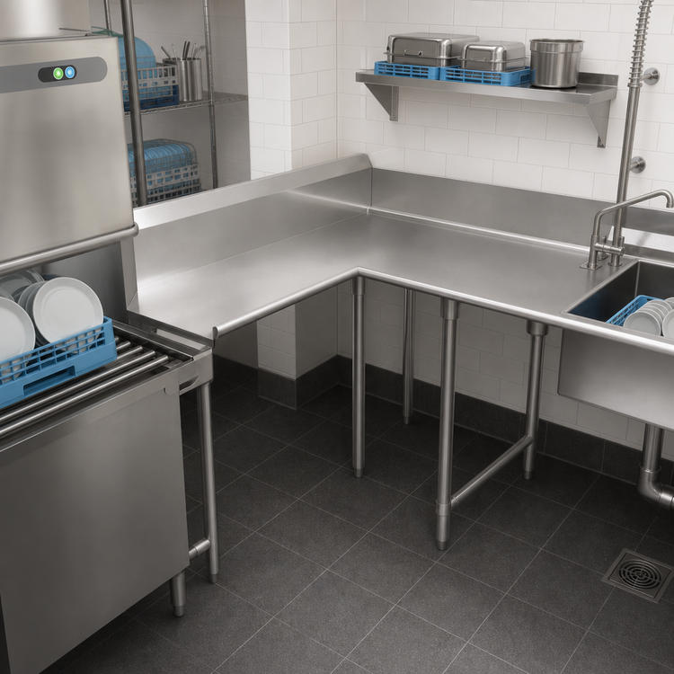 Product image #3 for John Boos Pro-Bowl L-Shaped Island Clean Dishtable, 60-Inch Machine-to-Corner x 96-Inch Corner-to-End