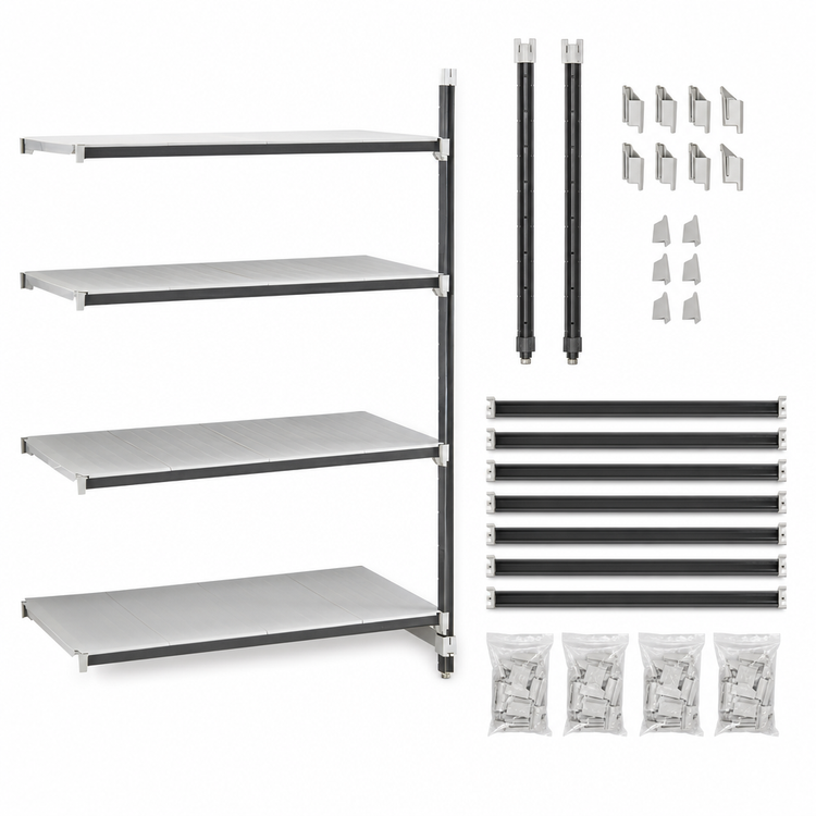 Product image #3 for Cambro Camshelving Elements XTRA 4-Shelf Solid Stationary Add-On Shelving Unit, 24" Wide x 21" Deep x 72" High