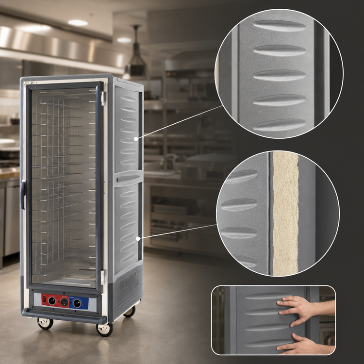 Product image #3 for Metro C5 3 Series Gray Insulation Armour Full-Height Mobile Combination Heated Holding and Proofing Cabinet with Clear Polycarbonate Door and Fixed Wire Slides